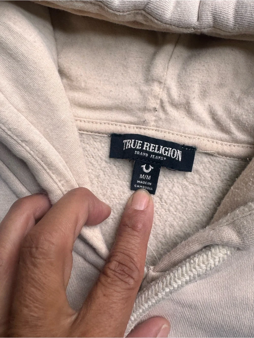 True Religion Cream Full-Zip Hoodie with Logo